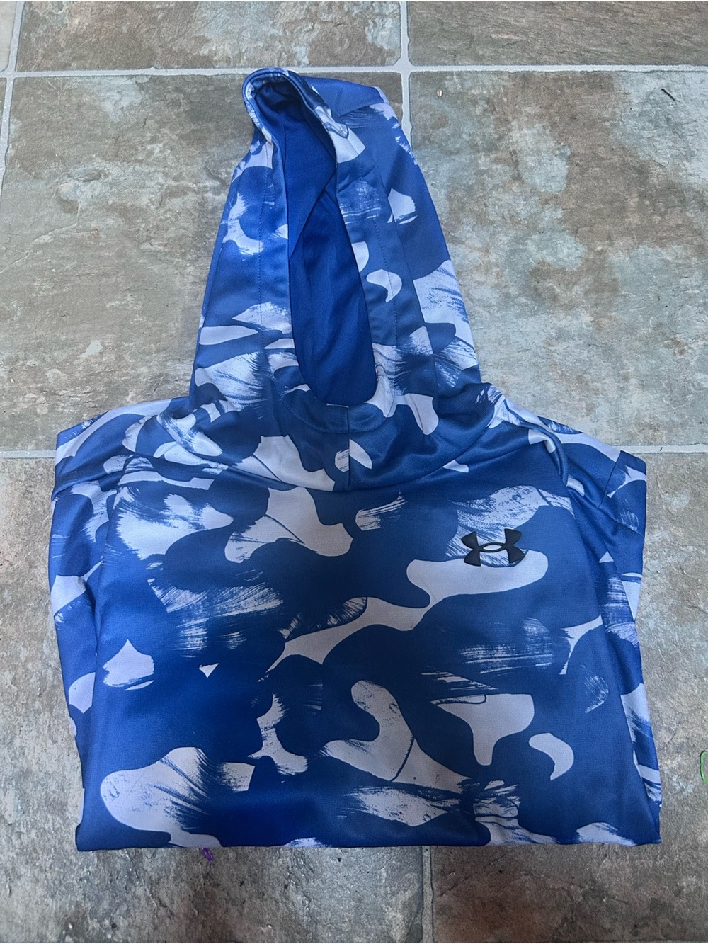 Under Armour Girls Navy and White Camo Hooded Swim Rashguard